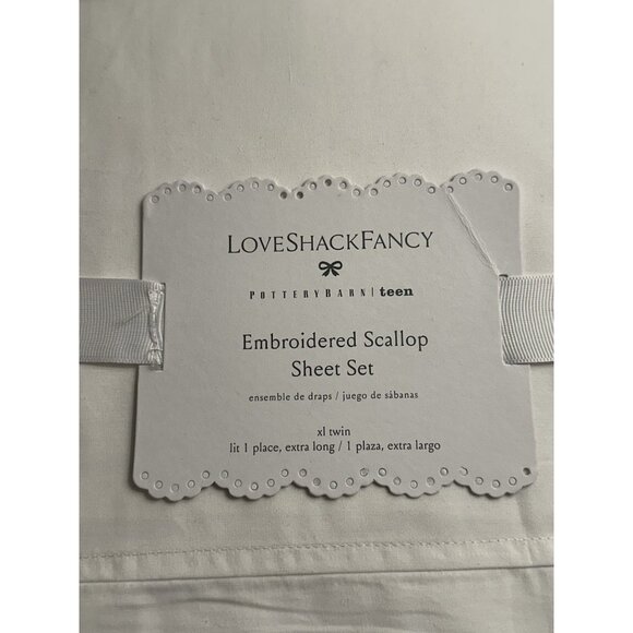 Pottery Barn LoveShackFancy Embroidered Scallop Sheet Set Twin XL NEW Purple - Picture 2 of 5